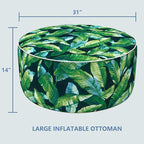 LVTXIII Inflatable Stool Ottoman Footrest with Handle, All Weather Footrest Seat, Indoor or Outdoor Pouf for Home Patio Garden and Camping Use, D31 xH14, Large Round, Hanalei Lagoon