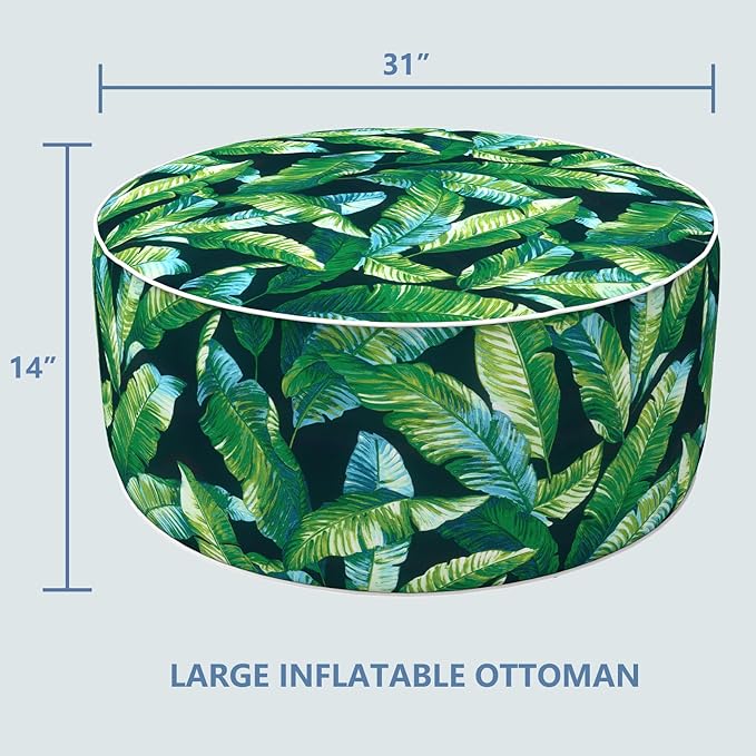 LVTXIII Inflatable Stool Ottoman Footrest with Handle, All Weather Footrest Seat, Indoor or Outdoor Pouf for Home Patio Garden and Camping Use, D31 xH14, Large Round, Hanalei Lagoon