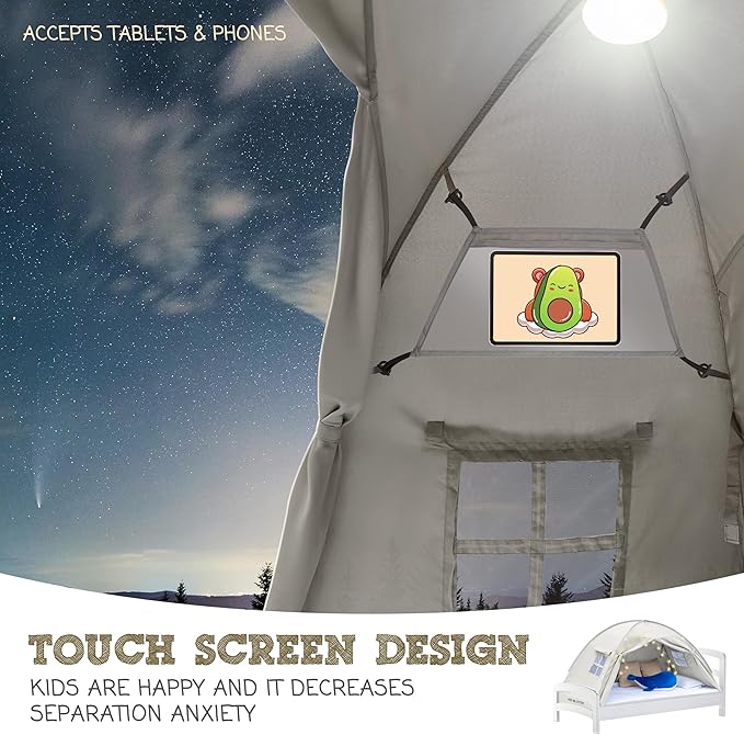 Beige Twin Bed Tent for Kids Indoor Fort - Magical Dream Tents for Boys Pop Up Toddler Bed Canopy for Girls Bunk Bed Tent for Top Bunk - Sensory Sleep Pod for Kids Educational