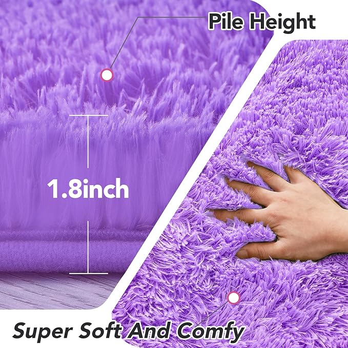 CAIYUECS Purple Round Fluffy Rug for Bedroom: Circle Rugs for Kids Room- Plush Shag Area Rug for Girls- Fuzzy Soft Bedroom Rug, Cute Room Decor, Purple