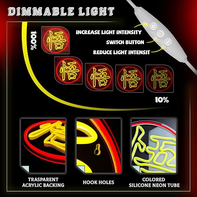 Anime Neon Sign, LED Light, Red, Lemon Yellow, 11.8 x 11.8 inches, Wall Art, Bedroom, Game Room, Gift