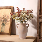 Sunddo Terracotta Vase with 2 Handles, 8 inch Rustic Ceramic Vase, Farmhouse Decor, Table Living Room Bedroom Fireplace Decor