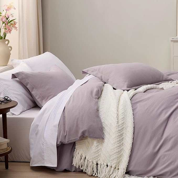 Bedsure Dusty Purple Duvet Cover Full Size - 3 Pieces Prewashed Extra Soft Cotton-Like Bedding Set, Includes 1 Duvet Cover 80x90 Inches with Zipper Closure & 2 Pillow Shams, Comforter Not Included