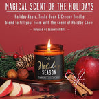 Holiday Candles, Christmas Candles Scented – ‘Holiday Season’ Soy Candle, w/Apple, Cinnamon & Clove - Infused with Essential Oils I Holiday Candle I 9oz, 50Hr, Made in USA