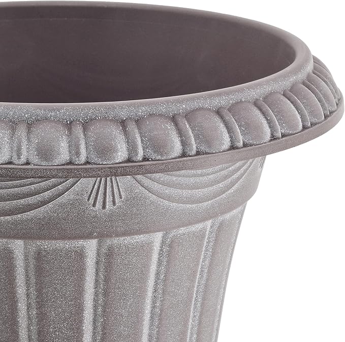 PL10WW Classic Traditional Plastic Urn Planter, 15" x 13", Whitewash