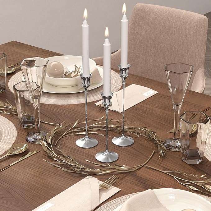 Candlestick Holders Silver, 9 Packs Taper Candle Holder for Candlesticks, Candle Sticks Holder Decor for Home Decor