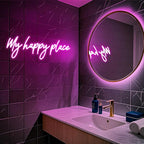 Kavaas My Happy Place Neon Signs 16.9" x 5.9", Pink LED Light Up Signs for Wall Decor | My Happy Place Sign for Girls Bedroom, Bar, Office, Dorms