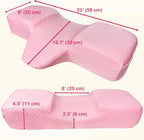 Pillow for Eyelash Extensions - Curved Memory Foam Lash Bed Pillow with Neck and Back Support, Perfect Pillow for Eyelash Extensions, Two Pockets for Tools On The Sides of Pillow (Pink)