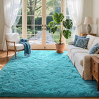 5x7 Ft Teal Shag Rugs for Bedroom Living Room Decor for Men Boys, Ultra Soft Fluffy Furry Area Rug for Indoor Floor, Aesthetic Carpet for Nursery Dorm Home Decor