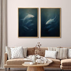 SIGNFORD Framed Canvas Print Wall Art Set Deep Sea Fish Serene Underwater Life in Dark Tones Illustration Modern Art Decorative Nordic Nature for Living Room, Bedroom, Office - 16"x24"x2 Natural