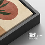 SIGNFORD Framed Canvas Print Wall Art Set Sun & Moon Mid-Century Desert Plants Abstract Shapes Illustration Modern Art Decorative Nordic Nature for Living Room, Bedroom, Office - 16"x24"x2 Black