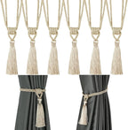 Fenghuangwu Curtain Tiebacks Tassel Tie-Backs, Rope Curtain tie Backs Handmade Curtain Holdbacks Made from Polyester (Beige, 6p)