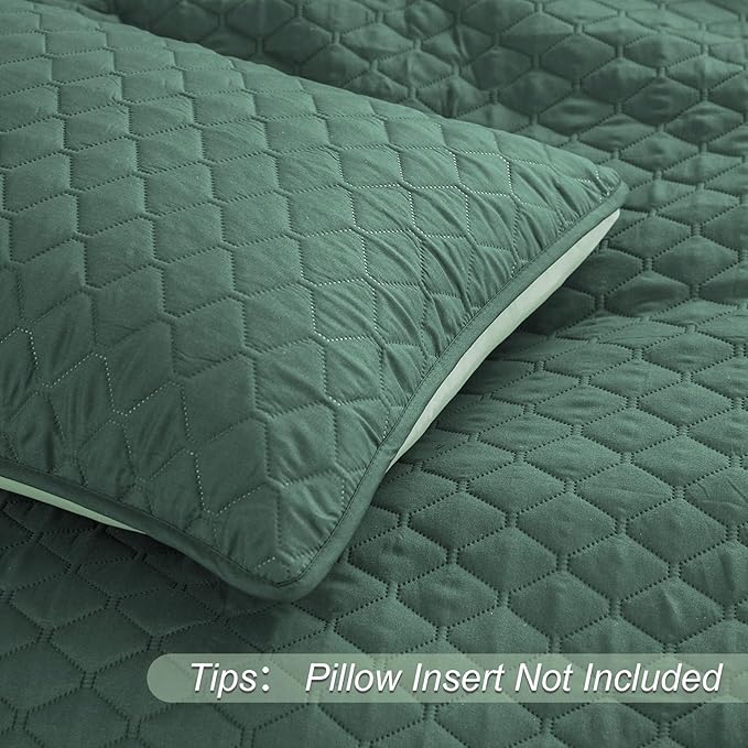 Exclusivo Mezcla Reversible King Size Quilt Bedding Set with Pillow Shams, Lightweight Quilts King Size, Soft Bedspreads Bed Coverlets for All Seasons - (Dark Green, 104"x96")