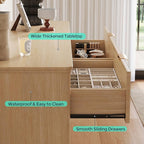 LINSY HOME Fluted Dresser for Bedroom with 6 Drawers, 54" Wide Mid Century Modern Dressers, Tall Boho Chest of Drawers, Large Wood Accent Storage Cabinet for Living Room, Curved Profile Design, Oak