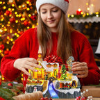 Christmas Village House Musical Christmas Collectible Buildings Church Train Snowman Children Skating with LED Lights Vacation Village with USB Indoor Figurines Indoor Tabletop Decoration