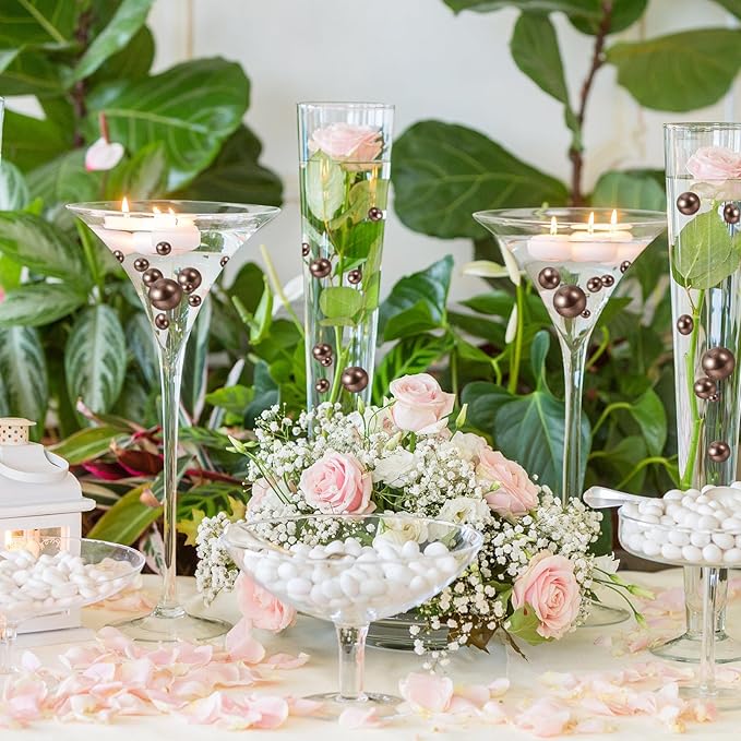 200PCS Brown Faux Pearls Beads for Centerpiece Vases, Vase Filler Faux Pearls, No Holes Filler Beads for Party Anniversary Birthday Wedding Table Decor, 10/14/20/30mm