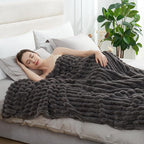 Amélie Home Faux Fur Throw Blanket for Couch, Cozy Fuzzy Fluffy Fur Luxurious Soft Striped Plush Gift Blankets for Family Sofa Chair Bed Living Room Bedroom, 55"x70", Charcoal Grey
