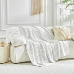 Longhui bedding Chunky Cotton Knit Throw Blanket for Couch, Sofa, Bed, or Chair, Decorative Breathable Fall Cable Knit Blanket 60 x 80 Inches, Large Medium Weight Cream