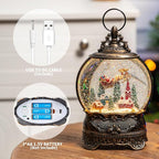 Christmas Village Snow Globe Lighted Flying Santa Scene, Musical Snow Water Lantern Swirling Glittering Home Decoration and Gift, Battery Operated or USB Powered