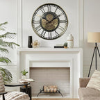 CLXEAST 21 Inch Large Moving Gears Wall Clock for Modern Farmhouse Living Room Decor, Brass Gold Roman Numerals Wall Clock Battery Operated,Reloj De Pared para Sala