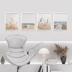 SIGNWIN Framed White Pampas Grass Beach Ocean Shore Horizon Wall Art, Set of 4 Landscape Colorful Wall Decor Prints, Nature Wilderness Wall Décor for Living Room, Bedroom - 8"x10" White