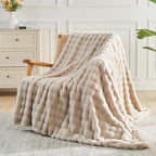 NEWCOSPLAY Faux Fur Twin Blanket Linen Bubble Blanket Thick Warm Soft for Couch Sofa Bed 550GSM (Linen, Twin(60"x80"))