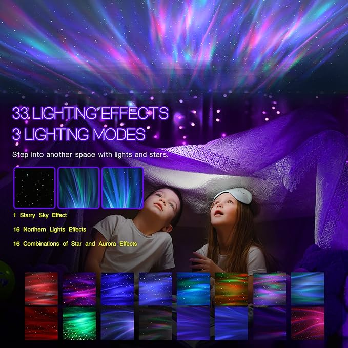 Northern Galaxy Light Aurora Projector with 33 Light Effects, Night Lights LED Star Projector for Bedroom Nebula Lamp, Remote Control, White Noises, Bluetooth Speaker for Parties(White)