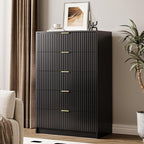 5 Drawer Dresser for Bedroom, Tall Dresser Chest of Drawers with Gold Handles, 32 Inch Wide Nightstand with for Bedroom, Living Rooms, Offices, and Entryways, Black