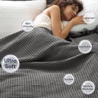 PHF Ultra Soft Waffle Weave Blanket King Size 104"x 90"- Washed Lightweight Breathable Cozy Woven Blanket for Bed - Aesthetic Decor for Couch Bedding Sofa Home Car - Grey