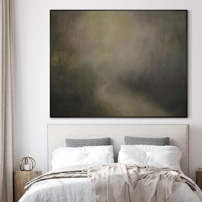 SIGNWIN 60"x72" Extra Large Framed Wall Art Muted Forest Path Soft Misty Woodland Scene Illustration for Home Living Room Bedroom Decor (Frame Assembly Required)