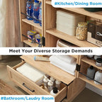 72" Tall Rattan Kitchen Pantry Cabinet with Drawer, Boho Storage Cabinet with 2 Rattan Doors and Shelves, Versatile Large Cabinet for Dining Room, Bathroom, Living Room, Laudry, Natural Oak