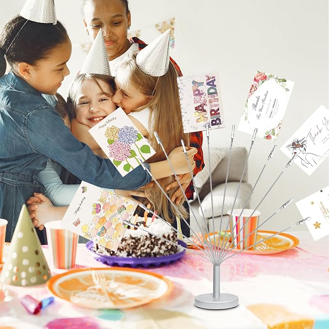 Silver Photo Tree Holder with Metal Base,12 Clips Flexible & Durable Branches Money Trees Gift Card Holder with Clips,Picture Trees to Hold Photos for Christmas Wedding Greeting Birthday Party Gift