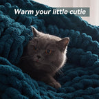 Chunky Knit Throw Blanket, 30''*40'' Knitted Throw Chenille Yarn for Bed Couch, Handmade Peacock Blue Crochet Big Thick Blanket, Machine Washable Cute Comfy Blanket for Home Decor