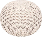REDEARTH Round Pouf Ottoman - Cable Knitted Boho Poof - Home Décor Cord Pouffe Handmade Circular Footrest for Living Room - Bedroom - Kids Bedroom - 100% Cotton Pouf (19.5"x19.5"x14") - Natural