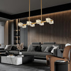 Dining Room Light Fixture,Gold Modern Crystal Chandelier Rectangular Pendant Light with 8 Light Farmhouse Chandeliers for Kitchen Island Dining Room Living Room Bedroom