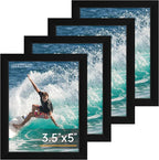 FIXSMITH 3.5x5 Picture Frame Set of 4, 3.5x5 Photo Frames with HD Plexiglass for Wall Hanging or Tabletop Display, Black