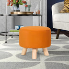 Asense Small Round Ottoman Foot Rest Stool Fabric Padded Seat Footstool Ottoman with Anti-Slip Wooden Legs (Orange,Fabric)