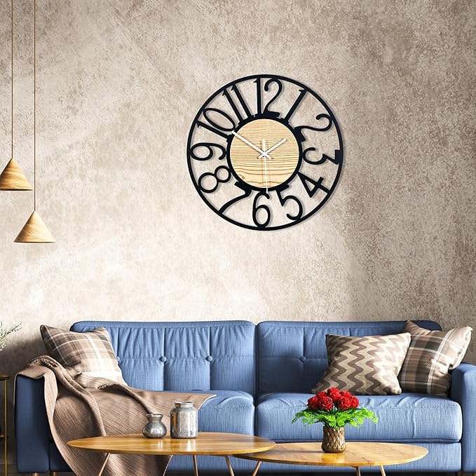 20inch/50cm Wall Clocks for Living Room Decor,Wall Clocks Battery Operated,Modern,Silent,Non Ticking,Large,Wall Clock for Dining Room,Bedroom,Kitchen (Wooden Arabic Numerals, 20 inches)
