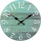 Plumeet Wall Clock, 12'' Frameless Wooden Wall Clocks with Silent Quartz Movement, Rustic Coastal Country Village Clocks Decorative for Kitchen Bedroom Living Room, Green