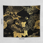 HZOHNAGO Japanese Tapestry Gold Flowers Umbrella Fan Pattern Printed Wall Tapestry Painting Wall Hanging for Bedroom Living Room Dorm 60" W x 50" H