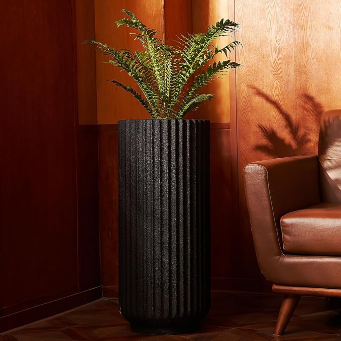 31.5 Inch Tall Roman Column Concrete Planter（14.2Dx31.5H，36 Pounds）,Durable All-Weather Use with Drainage Holes,Large Tall Round Planter for Outdoor Indoor Plants