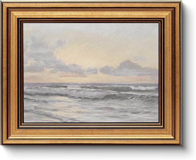 HUARCEY Gold Framed Vintage Wall Art for Living Room, Landscape Painting Prints Shelf Decor for Kitchen, Aesthetic Coastal Bedroom Wall Art, Christmas Gifts for Friends or Family ( Sea or Sky - 8"x10" )