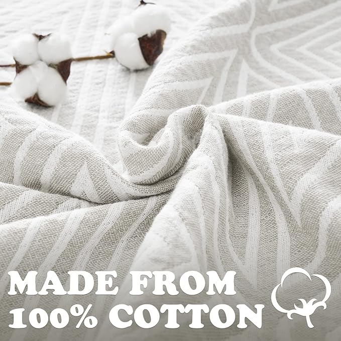 jinchan Boho 100% Cotton Blanket Muslin Twin Size 60x80 Inches Lightweight 3-Layer Geometric Triangle Striped Reversible Quilt Throw Soft Breathable Comfy All Seasons for Couch Bed Decor, Light Grey