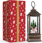 10'' Musical Snow Globe Lantern Lighted Snowman Family Water Lantern Swirling Glittering Home Decoration and Gift, Battery Operated or USB Powered