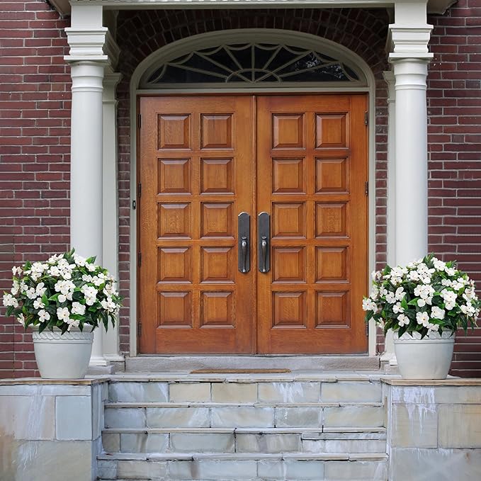 Artificial Impatiens Bouquet Flowers for Outdoors Silk Faux Flowers for Outdoor Impatiens Plants Decor Indoor Planters Kitchen Planters and Balcony Decorations 2PCS (White)