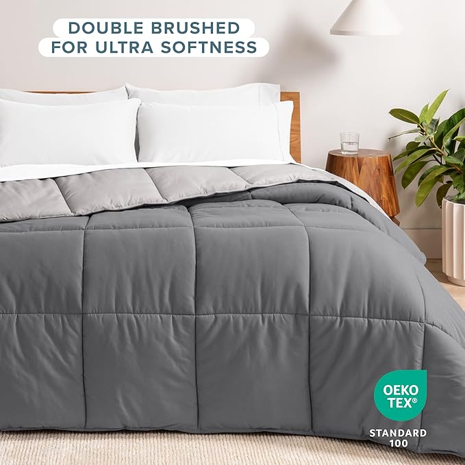 Bare Home Queen Comforter - Reversible Colors - Goose Down Alternative - Ultra-Soft - Premium 1800 Series - All Season Warmth - Bedding Comforter (Queen, Grey/Light Grey)