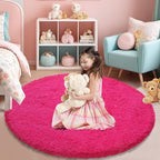 Fluffy Round Area Rugs for Bedroom,Hot Pink 4'X4'Shag Circle Area Rugs for Living Room,Non Slip Fuzzy Plush Rug for Kids Room Boys Girls Room and Dorm