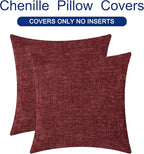 CaliTime Throw Pillow Covers Decorative 20 X 20 Inches Pack of 2 Cozy Chenille Cushion Cases for Couch Sofa Bed Living Room Home Burgundy
