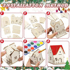Hiboom 12 Pcs DIY Christmas Village Sets Wood Village Houses with Fence Christmas Mini Wooden House Gift for Winter Xmas Party Decorations