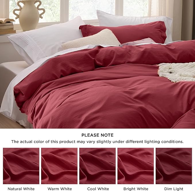 Bedsure Red Duvet Cover Full Size - 3 Pieces Prewashed Extra Soft Cotton-Like Bedding Set, Includes 1 Duvet Cover 80x90 Inches with Zipper Closure & 2 Pillow Shams, Comforter Not Included